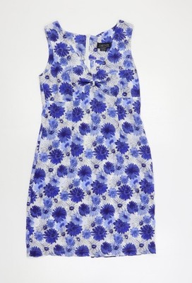 Capture Damen blau Blumen Polyester Trägerkleid Größe 10 V-Ausschnitt Reißverschluss