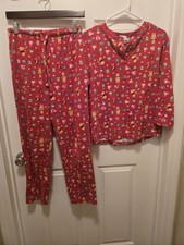 Vintage 90s Pajama Set Disney Store Women's Winnie the Pooh Cotton 2pc Cozy Red