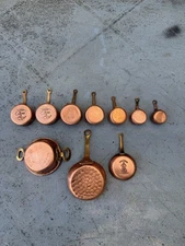 Set Of Vintage French Dolls House Villedieu Copper Saucepans Jam Frying Pan