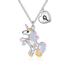 Unicorn Gifts for Girls - Colorful Initial P Unicorn Necklace for Girls Kids Jew