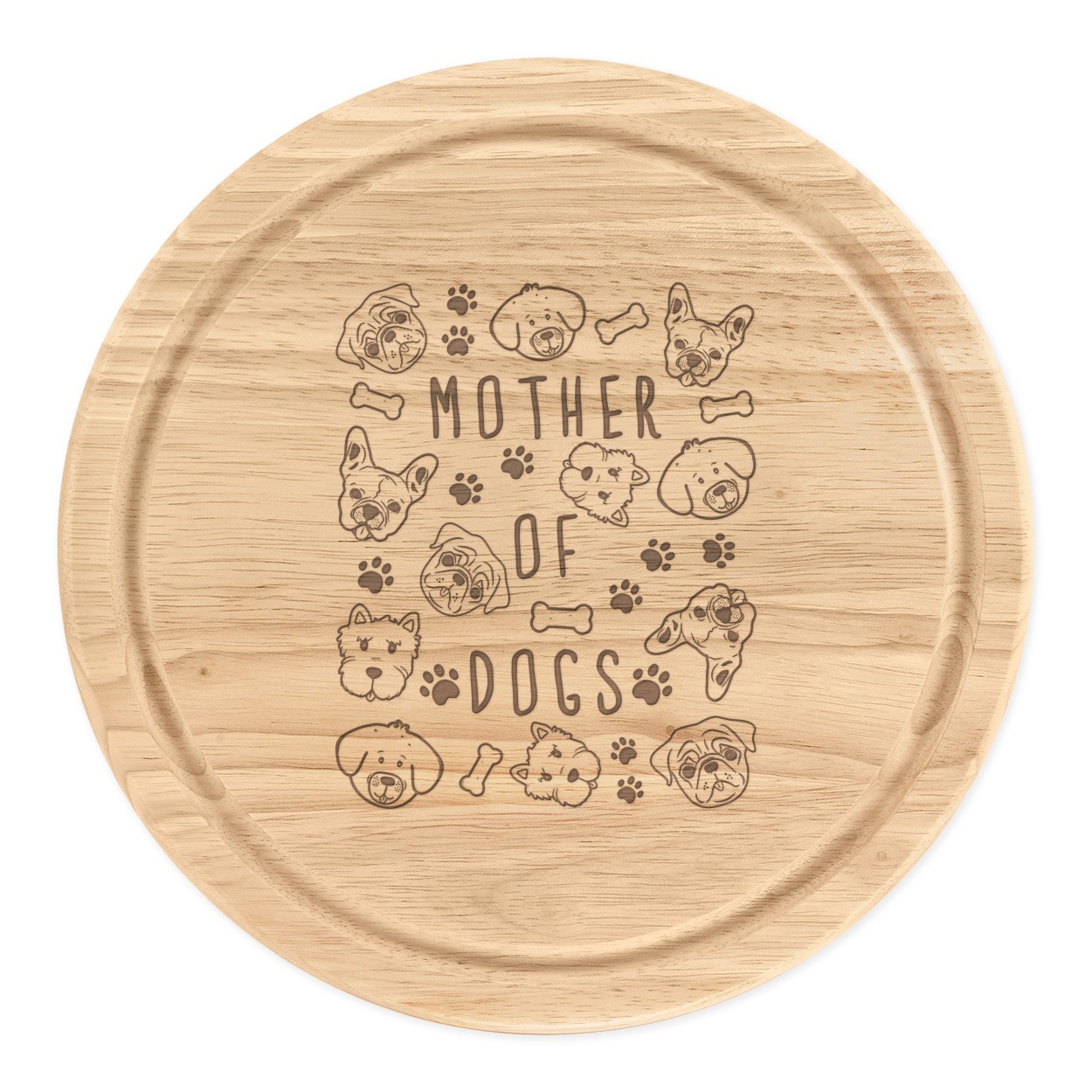Mother Of Dogs Round Chopping Cheese Board Crazy Lady Animal Lover Funny