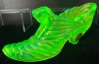 Fenton Vintage Uranium Drape And Cat Topaz Opalescent Slipper - UV Glow