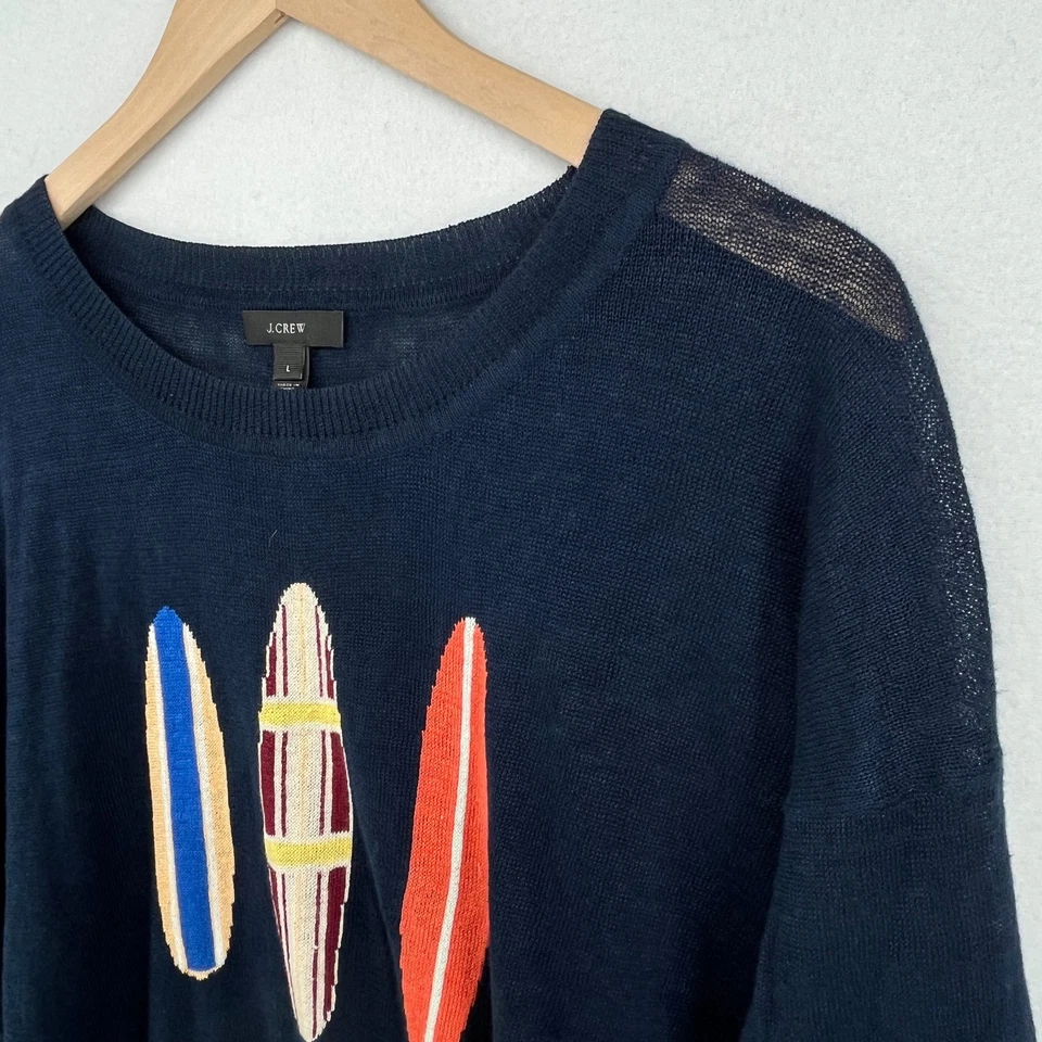 Suéter J.CREW Mujer L Tabla de Surf Costero Lino Tejido Abierto Pullover Jersey Azul Foto 4 de 4