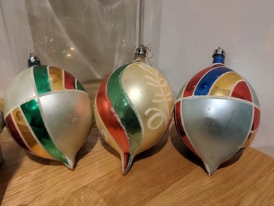 3 Vintage Jumbo polnische Merkur Glas Weihnachtskugeln selten Weihnachtsschmuck