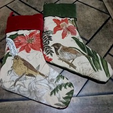 2 Pottery Barn, Flowers & Birds Christmas DECOUPAGE STOCKINGS 18"