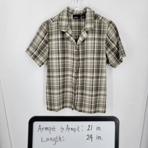 Erika Shirt Womens Medium Seersucker Button Up Green White Plaid Cotton - Picture 10 of 10