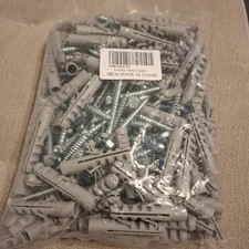 100 Sets M6 x 50mm Wall Plugs with Self Tapping Screws Heavy Duty Masonry Brick