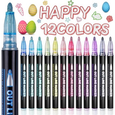 Kinder Glitzerstifte 12 Farben Magische Outline Marker Basteln Ostern Geschenk