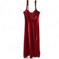 Victoria's Secret Red Satin Lace Trim Maxi Slip Chemise Nightgown Dress S
