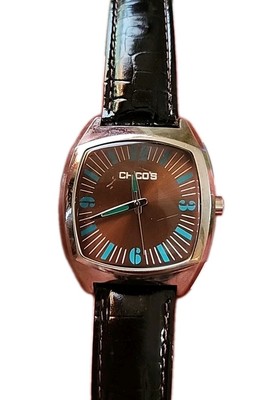 Men's / Women's Blue Brown Square Chico's Watch Black Faux Leather Silver Case
