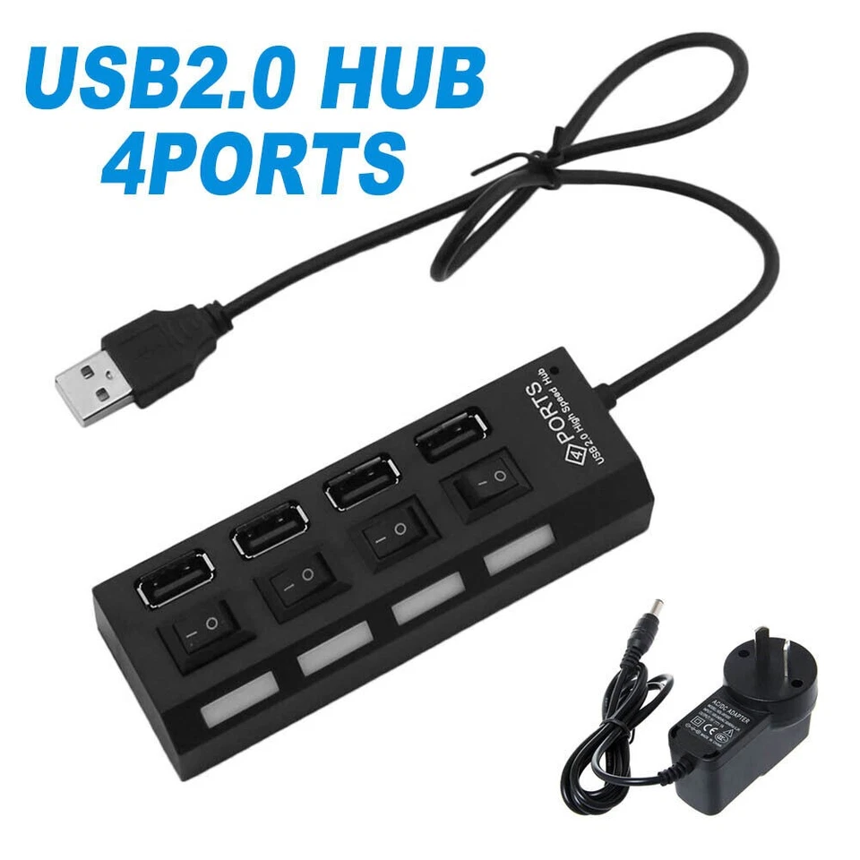 Multi USB 2.0 4/7 Port Hub Splitter Multiple Power Adapter Independent Switch AU