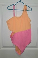 Wonder Nation Girls Colorblock One Piece Swimsuit Pink Orange L 10-12 UPF 50 