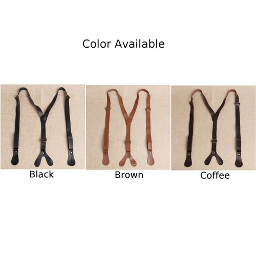 Vintage Leather H Back Suspenders Belts 4 Button For Men Work Y-Back Clip-on - Picture 5 of 16