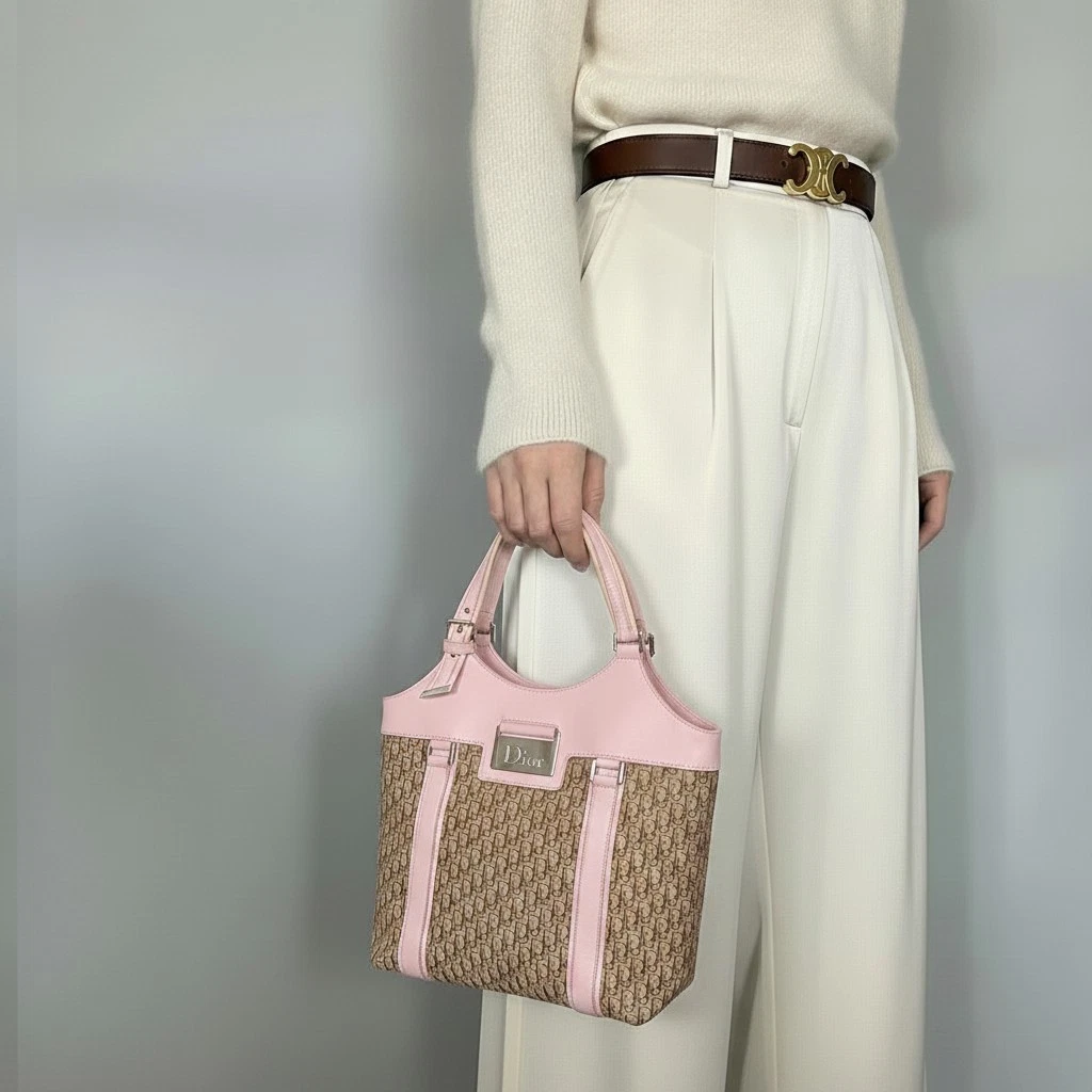 Dior — Dior Street Chic Handbag Pink Beige Coated Canvas Leather