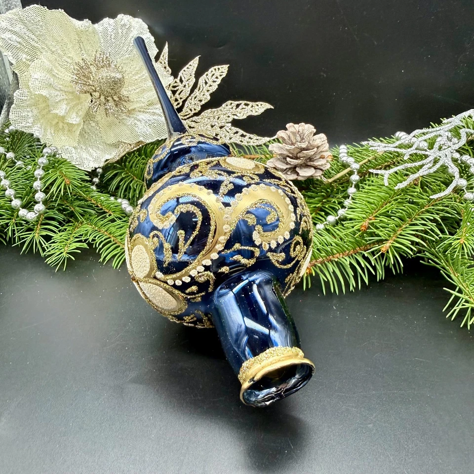 Elegant Navy Blue Christmas Tree Topper – Vintage Style Glass Ornament 🎄 - Image 3 of 4