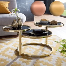 FineBuy Table Basse Verre / Métal ø 58cm Table d'appoint Table de salon Rond 