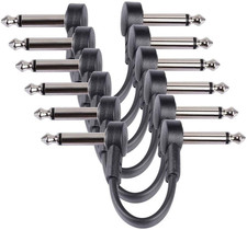 6 Inch Guitar Patch Cables 6 Pack, 1/4" TS Right Angle Effect Pedal Flat Cables,