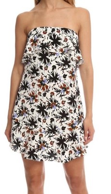 A.L.C Romy Strapless Ruffle Mini Dress, White Floral, 100% Silk, Size 6