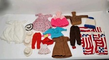 Vintage Homemade Barbie Doll Clothes 21 Pc Set Crocheted Hats Sweaters Dresses