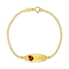 14k Gold 6" Ladybug Enamel ID Bracelet Baby / Toddler / Kids Bracelet