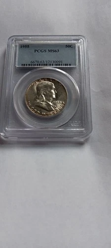 1955-P Silver .50C PCGS MS63 Cert:6670.63/12130091 Ben Franklin UNC.