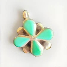 Southwestern Unmarked Silver Turquoise Color Flower Pendant