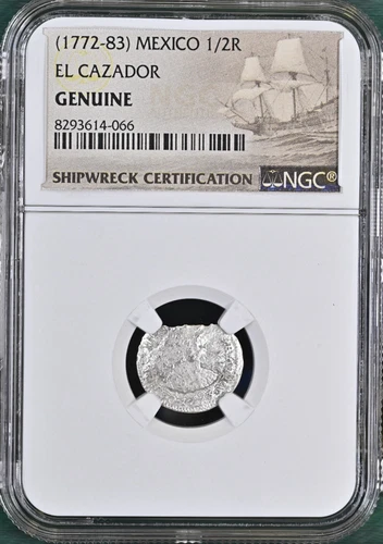1773 El Cazador Shipwreck 1/2 Real NGC Genuine Mexico Silver Coin INVERTED MM