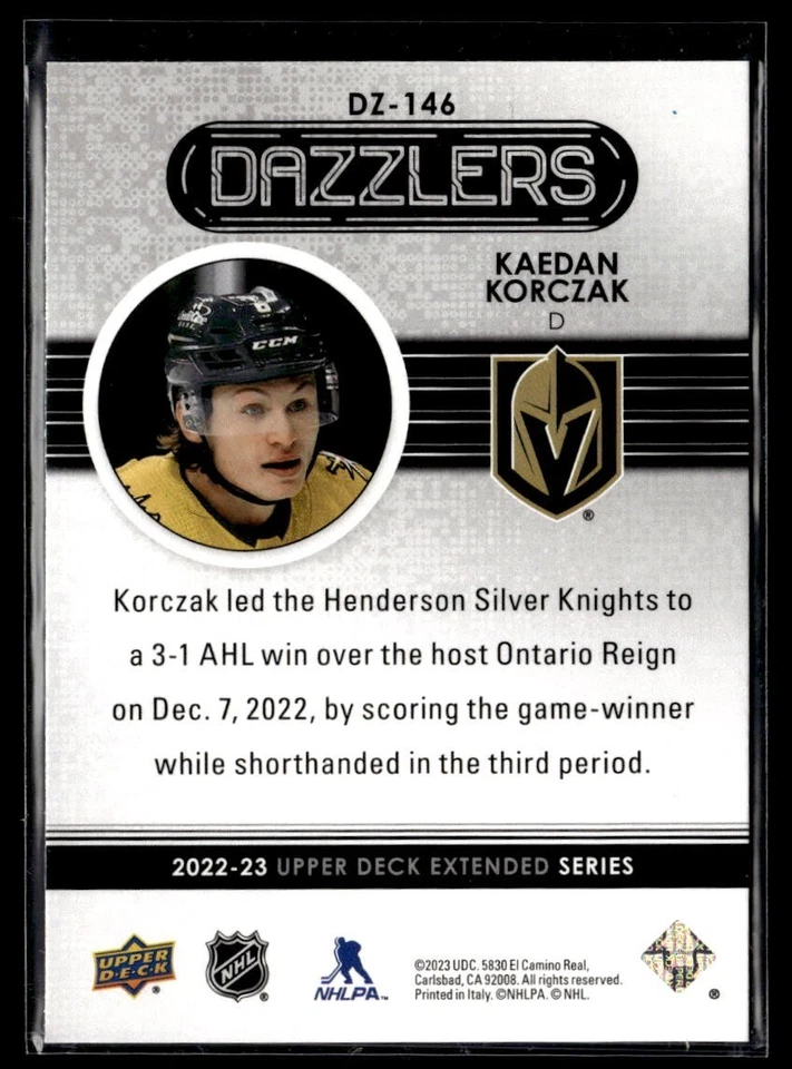 2022-23 Upper Deck Extended Series Dazzlers Blue #DZ-146 Kaedan Korczak - Image 2 of 2