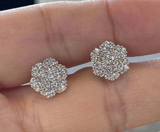Cluster Flower Stud Earrings 14K Yellow Gold Plated 2 Ct Round Real Moissanite