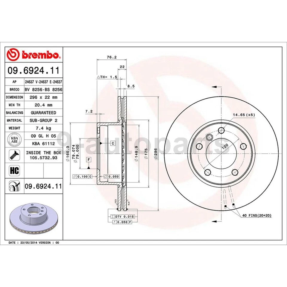 Kit de frenos delanteros Brembo rotores de disco pastillas de cerámica para BMW 528i 1997 1998 Foto 2 de 4