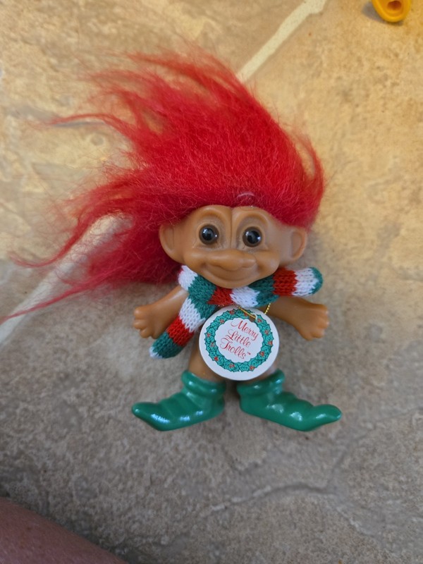 Merry Little Trolls Christmas Elf Doll Vintage 90s Rare Neck Tag Scarf Elf Shoes