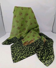 Large Silk Blend Scarf Green Tiger Leopard Print 60x44 Animal Border