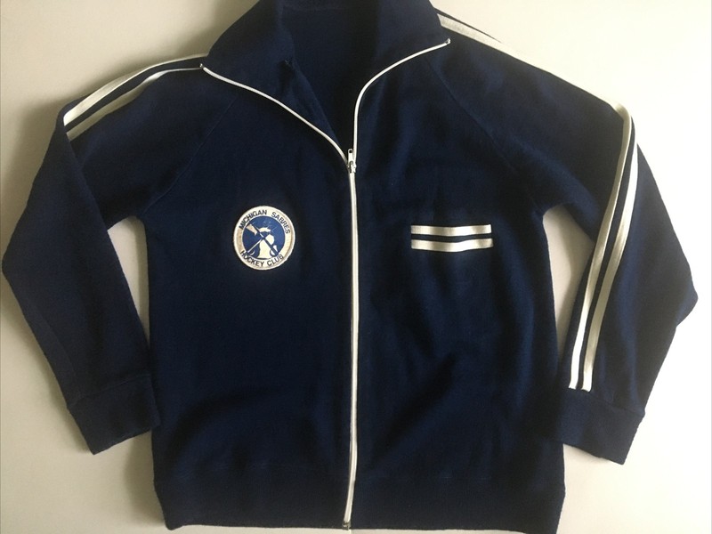Michigan Sabres Hockey Sweater Jacket Left Handed Zipper Up Guessing Womans S-M