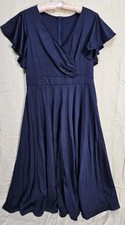 Women's Blue Curve Dress Size L Shiny Stretch V-Neck