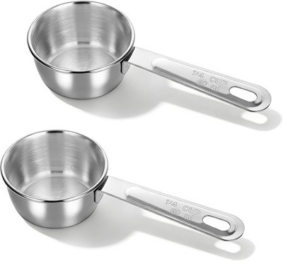 2 Pcs 1/4 Cup Stainless Steel Measuring Cup, 60ml, 2oz Metal Measuring Cups