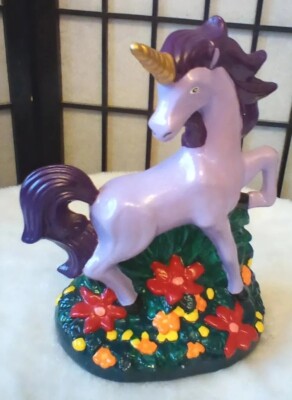 VINTAGE CERAMIC PURPLE UNICORN HAND PAINTED 9'' FAIRY FANTASY MYSTICAL   DECOR 