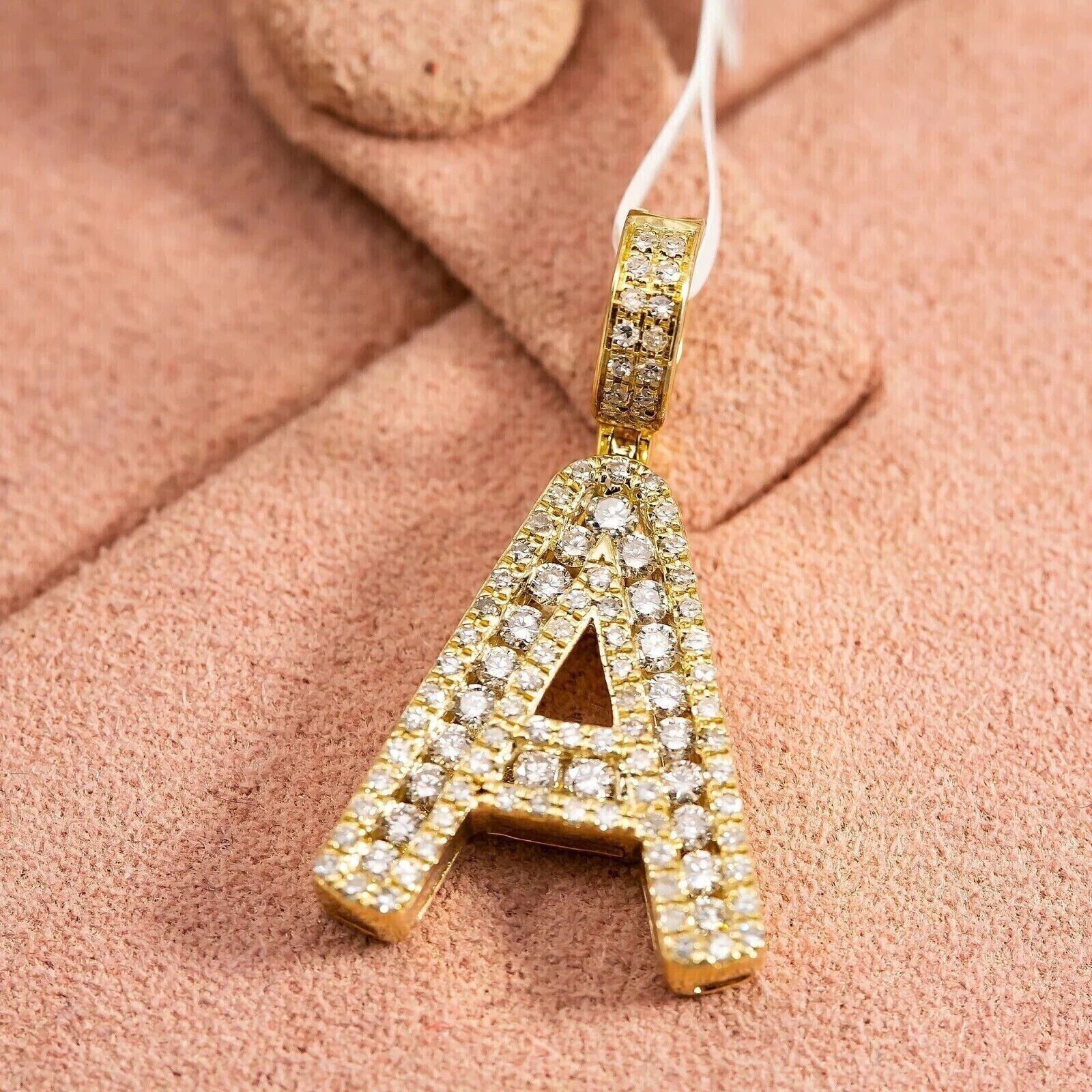 Custom A Letter Pendant 2Ct Round Cut Simulated Diamond 14k Yellow Gold Plated