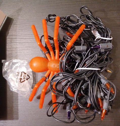 Halloween Spinnennetz Lichter 35 Lichter Neu im Karton 3 Fuß schwarz orange lila gruselig - Bild 3 von 7