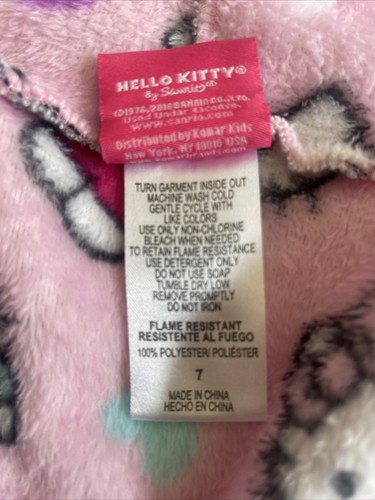 Hello Kitty Bath Robe Girls, Size 7 Pink Hearts Fleece Pajamas - Sanrio - Picture 10 of 12