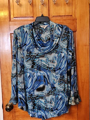 Zhao Long Woman Long Shirt Blouse Blue Long Sleeve size 58 3X NWOT 