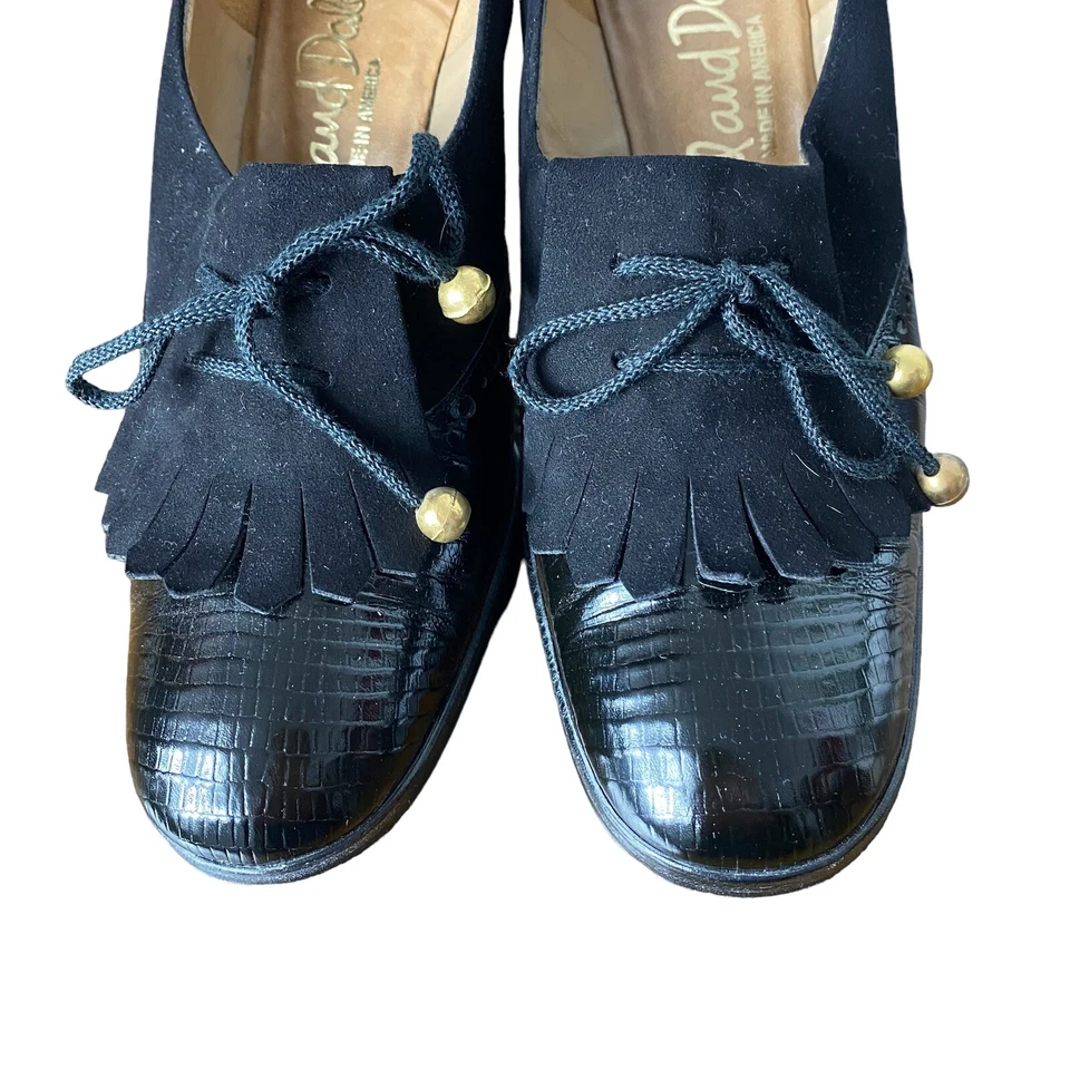 Zapatos de tacón de gamuza negros Hill and Dale vintage para mujer talla 7 hechos en EE. UU. Foto 3 de 4