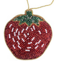 4" Beaded Strawberry Ornament, Red Berry Tree Decoration, Christmas Decor, India