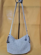 The SAK beige Crochet Boho Style Beaded Cross Body Purse