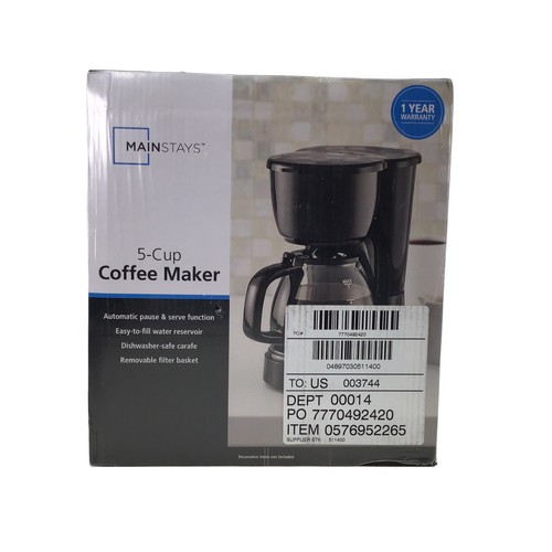 Mainstays 5-Cup Coffee Maker with 