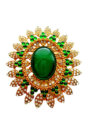 Ciner Vintage Signed Cabochon and Rhinestone Statement Brooch