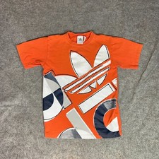 Adidas Mens Shirt Small Orange Tee T Big Logo Sports Casual Street Bold Graphic