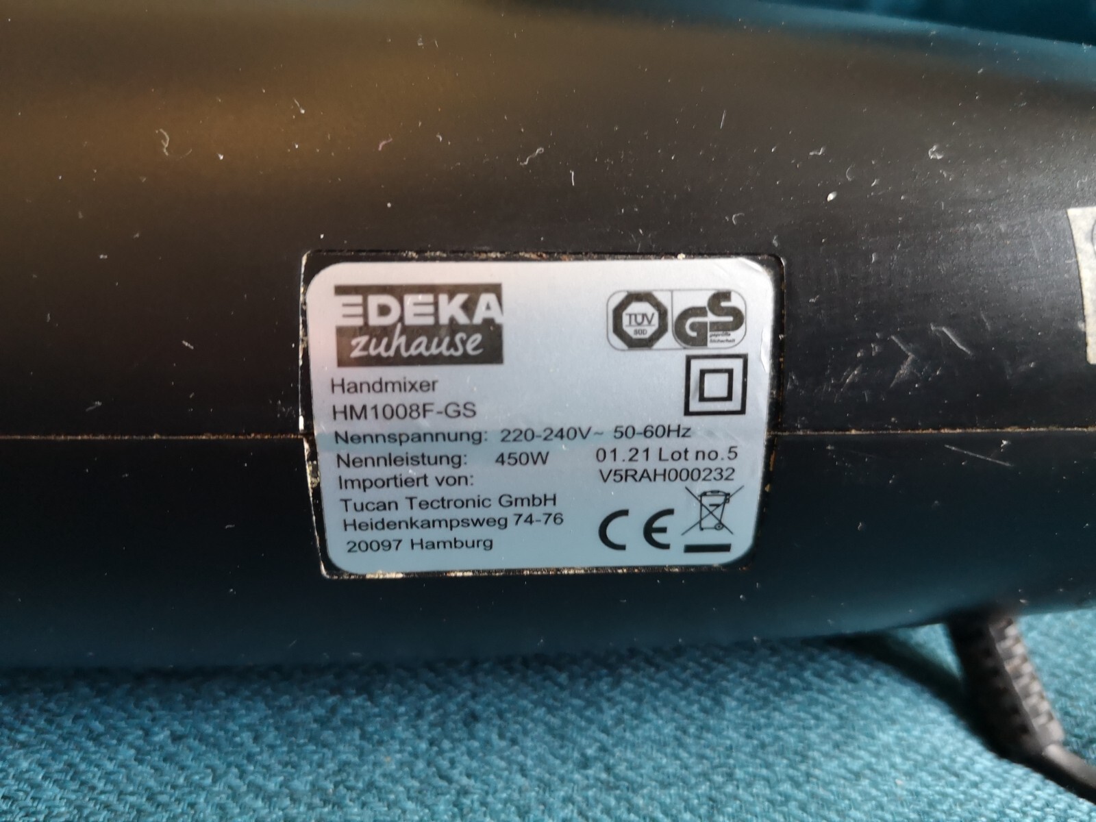 Handmixer Mixer Edeka Zuhause Schwarz Turbo 450 Watt HM 1008 FGS