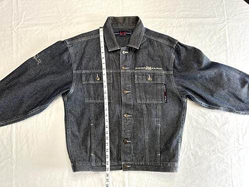 Phat Farm Vintage Y2K Denim Jean Jacket Flag Embroidery Button Up Large (14/16) - Picture 4 of 8