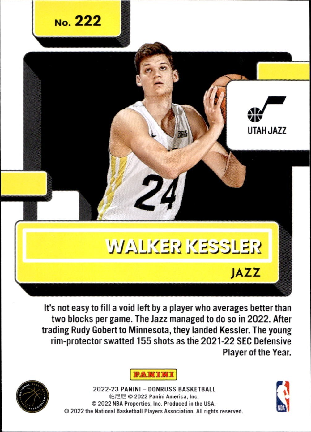 202223 Donruss Walker Kessler Rated Rookie Base RC 222 Utah Jazz eBay
