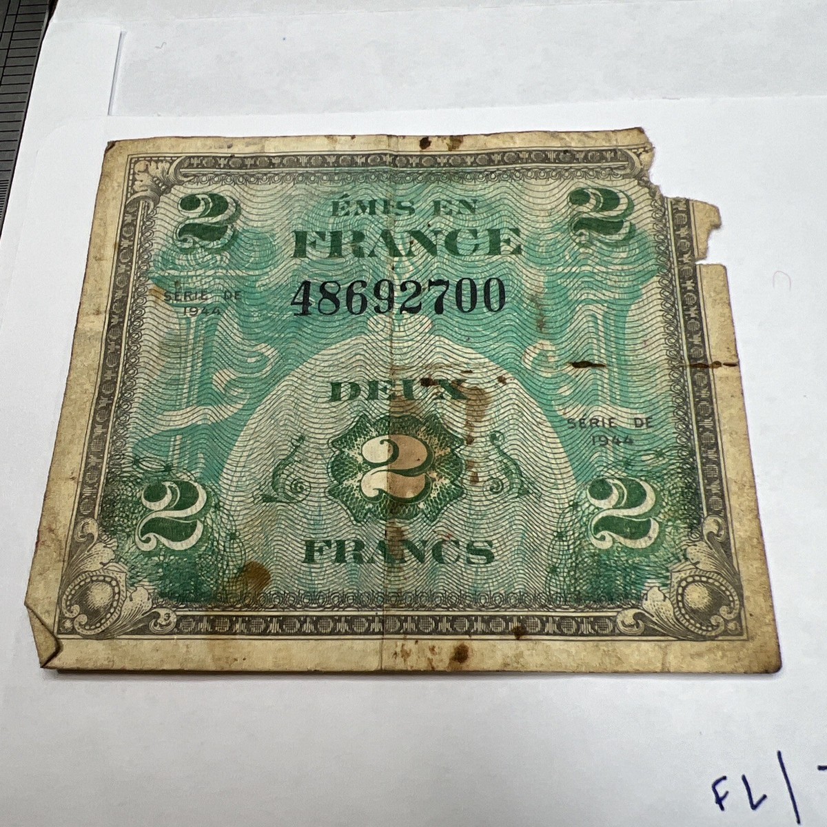 未使用 1944年 フランス 軍票 France 10フラン francs 紙幣 10 French Francs (Allied Military Currency 1944) - exchange